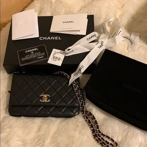 Chanel WOC lambskin soft leather black and gold
